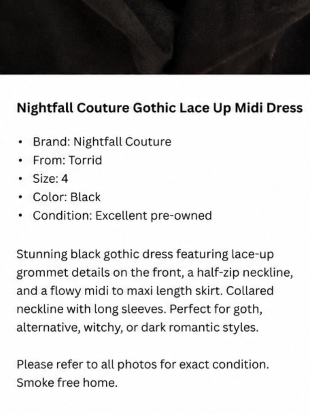 🖤 Torrid Nightfall Couture Gothic Lace-Up Dress 🖤 - Picture 3 of 4